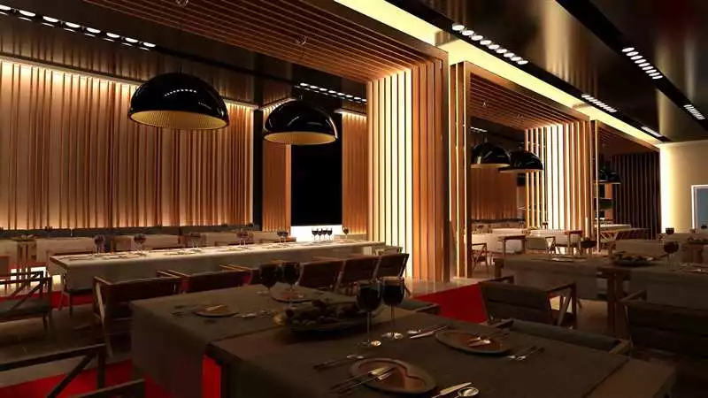 Изысканный дизайн ресторана с уникальными тарелками и подносами